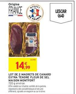 LOT DE 2 MAGRETS DE CANARD EXTRA TENDRE FLEUR DE SEL MAISON MONTFORT