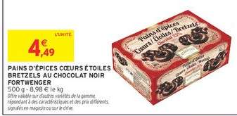 PAINS D'ÉPICES CŒURS ÉTOILES BRETZELS AU CHOCOLAT NOIR FORTWENGER