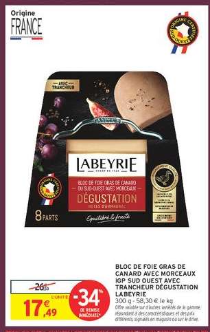 BLOC DE FOIE GRAS DE CANARD AVEC MORCEAUX IGP SUD OUEST AVEC TRANCHER DÉGUSTATION LABEYRIE