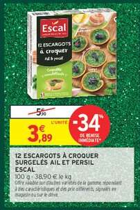 12 ESCARGOTS À CROQUER SURGELÉS AIL ET PERSIL ESCAL