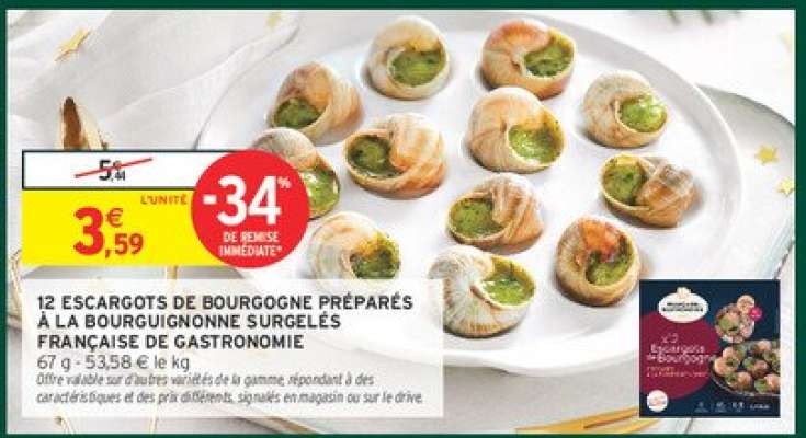 12 ESCARGOTS DE BOURGOGNE PRÉPARÉS À LA BOURGUIGNONNE SURGELÉS FRANÇAISE DE GASTRONOMIE