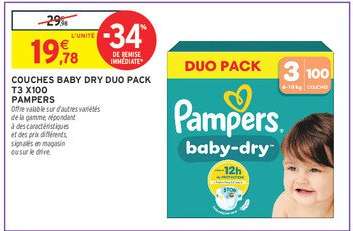 COUCHES BABY DRY DUO PACK T3 X100
