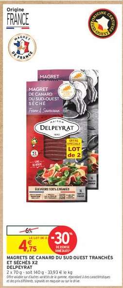 MAGRETS DE CANARD DU SUD OUEST TRANCHÉS ET SÉCHÉS X2 DELPEYRAT