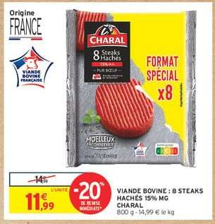 Viande Bovine: 8 Steaks Hachés 15% MG Charal