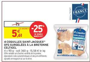 4 COQUILLES SAINT-JACQUES OFG SURGELÉES À LA BRETONNE CELTIGEL