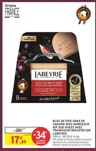 Bloc de Foie Gras de Canard avec Morceaux IGP Sud Ouest avec Trancheur Dégustation Labeyrie