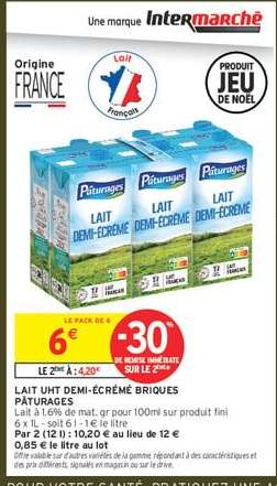 Lait UHT Demi-Écrémé Pâturages