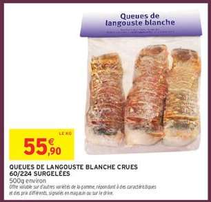 Queues de langouste blanche crues