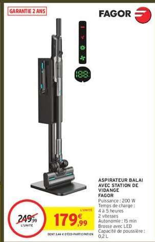 Aspirateur balai avec station de vidange Fagor