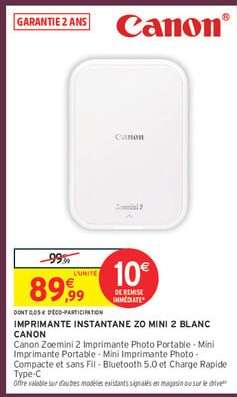 Imprimante Instantanée Zoemini 2 Blanc Canon