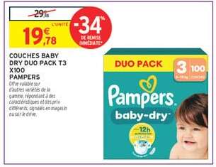 COUCHES BABY DRY DUO PACK T3 X100 PAMPERS