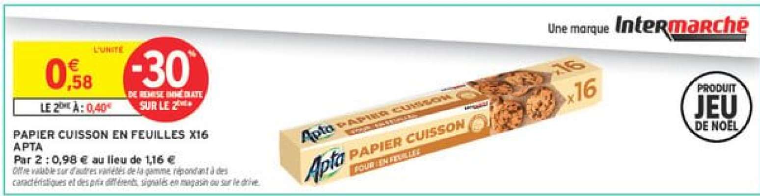 PAPIER CUISSON EN FEUILLES X16 APTA