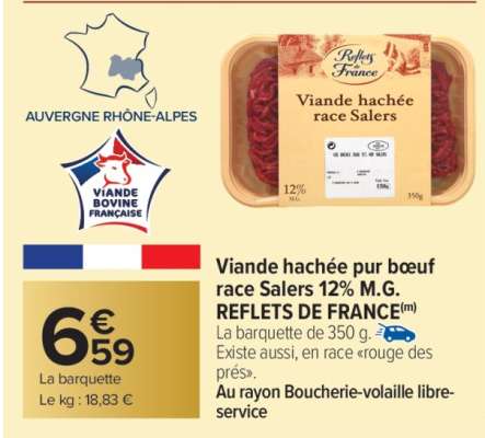 Viande hachée pur bœuf race Salers 12% M.G. REFLETS DE FRANCE