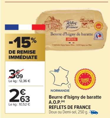 Beurre d'Isigny de baratte A.O.P.