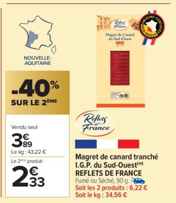 Magret de canard tranché I.G.P. du sud-ouest REFLETS DE FRANCE