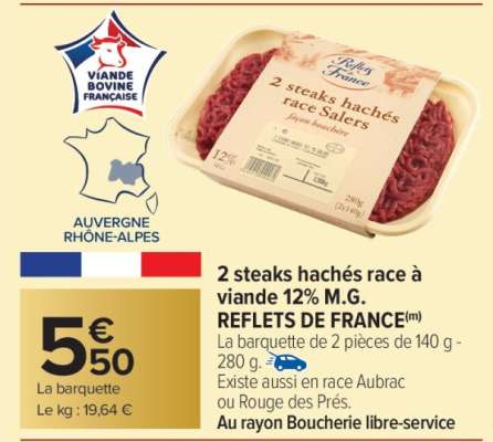 2 steaks hachés race à viande 12% M.G REFLETS DE FRANCE