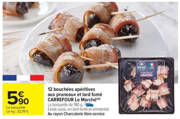 12 bouchées apéritives aux pruneaux et lard fumé