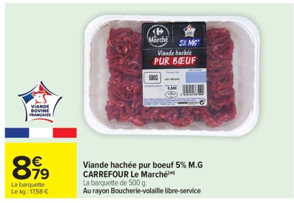 Viande hachée pur bœuf 5% M.G.