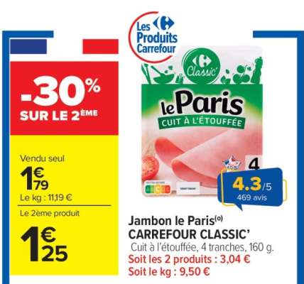 Jambon Le Paris CARREFOUR CLASSIC'