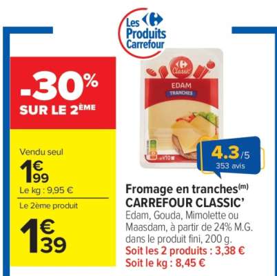 Fromage en tranches CARREFOUR CLASSIC