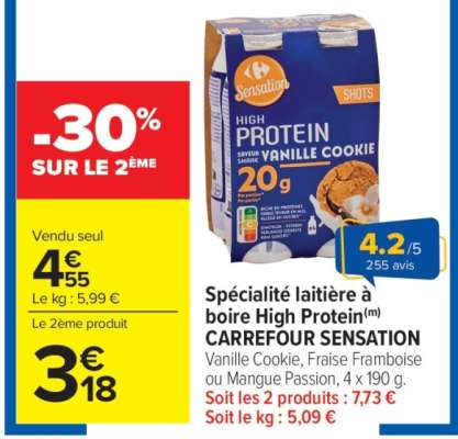 Spécialité laitière à boire High Protein CARREFOUR SENSATION