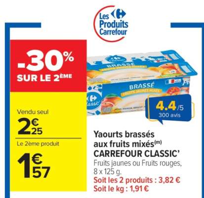 Yaourts brassés, aux fruits mixés CARREFOUR CLASSIC'
