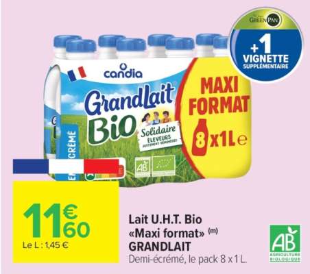 Lait U.H.T. Bio «Maxi format» GRANDLAIT