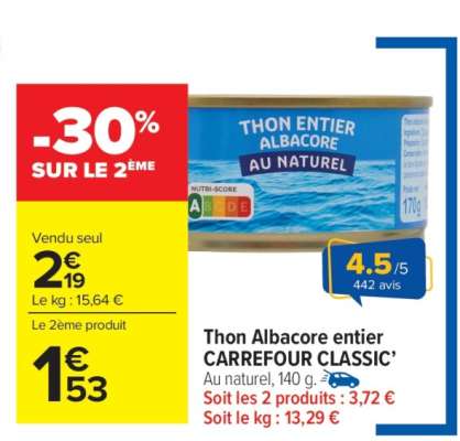 Thon Albacore entier CARREFOUR CLASSIC'