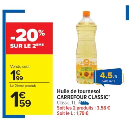 HUILE DE TOURNESOL CARREFOUR CLASSIC