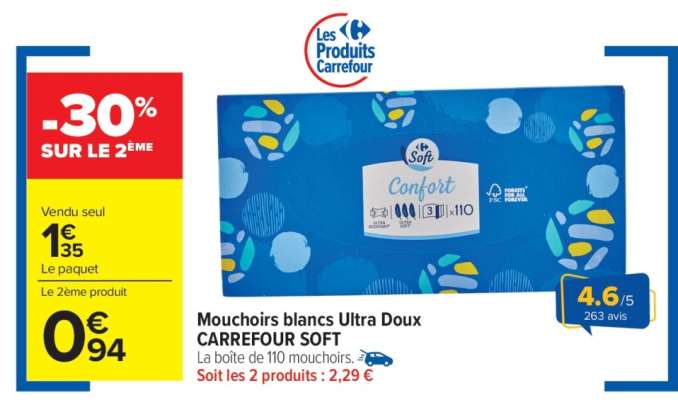 Mouchoirs blancs ultra doux CARREFOUR SOFT