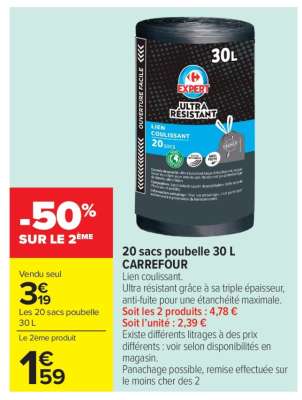 20 sacs poubelle 30 L CARREFOUR