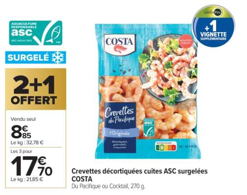Crevettes décortiquées cuites ASC surgelées COSTA