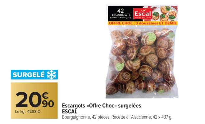 Escargots «Offre Choc» surgelées ESCAL