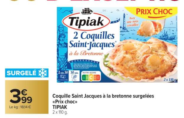 Coquille Saint Jacques à la bretonne surgelées «Prix choc»