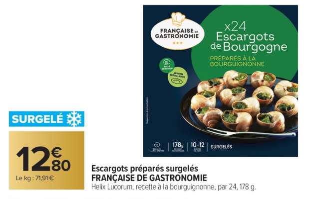 Escargots préparés surgelés FRANÇAISE DE GASTRONOMIE