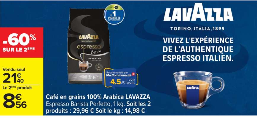 Café en grains 100% Arabica LAVAZZA Espresso Barista Perfetto, 1 kg