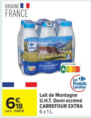 Lait de Montagne U.H.T. demi-écrémé CARREFOUR EXTRA