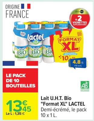 Lait U.H.T. Bio "Format XL" LACTEL