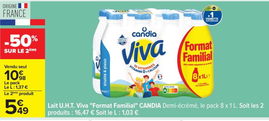 Lait U.H.T. Viva "Format Familial" CANDIA