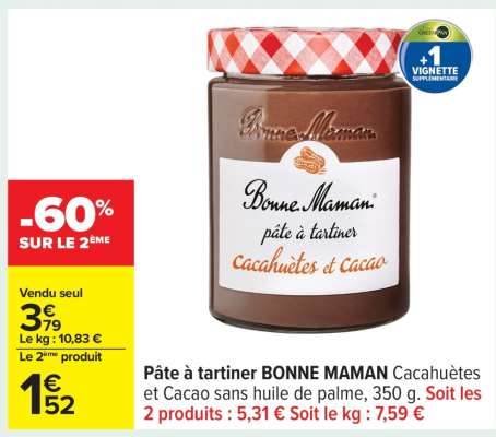 Pâte à tartiner BONNE MAMAN Cacahuètes et Cacao
