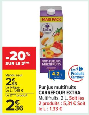 Pur jus multifruits CARREFOUR EXTRA