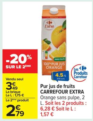 Pur jus de fruits CARREFOUR EXTRA