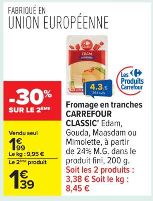 Fromage en tranches CARREFOUR CLASSIC