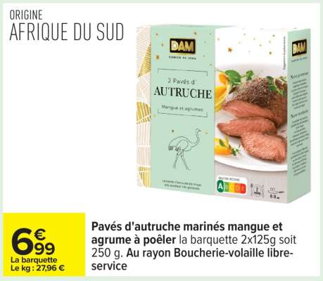 Pavés d'autruche marinés mangue et agrume à poêler