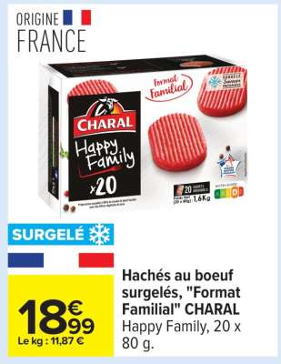 Hachés au boeuf surgelés, «Format Familial» CHARAL