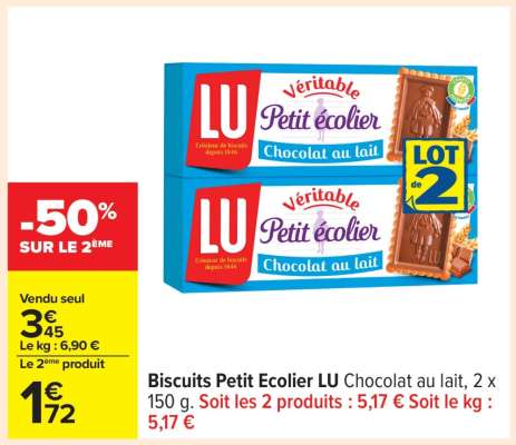 Biscuits Petit Ecolier LU Chocolat au lait, 2 x 150 g