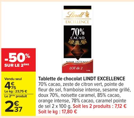 Tablette de chocolat LINDT EXCELLENCE