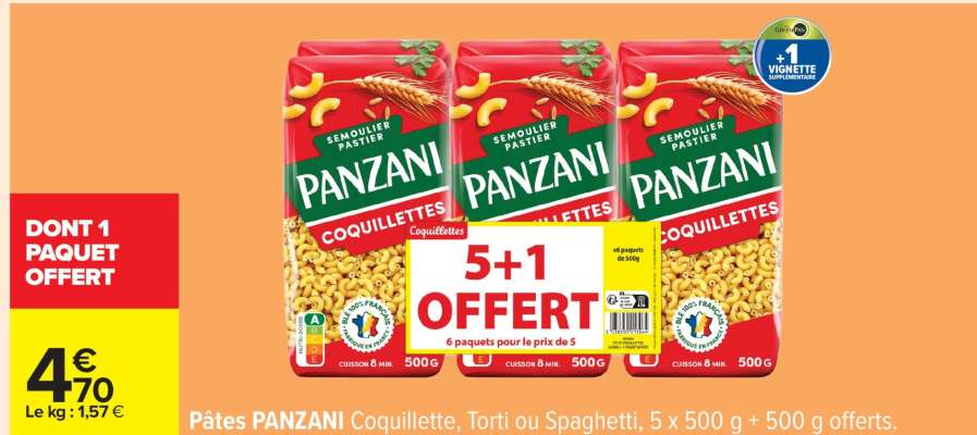 Pâtes PANZANI Coquillette, Torti ou Spaghetti