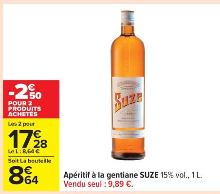 Apéritif à la gentiane SUZE 15% vol., 1 L