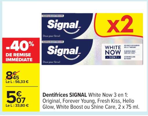 Dentifrices SIGNAL White Now 3 en 1